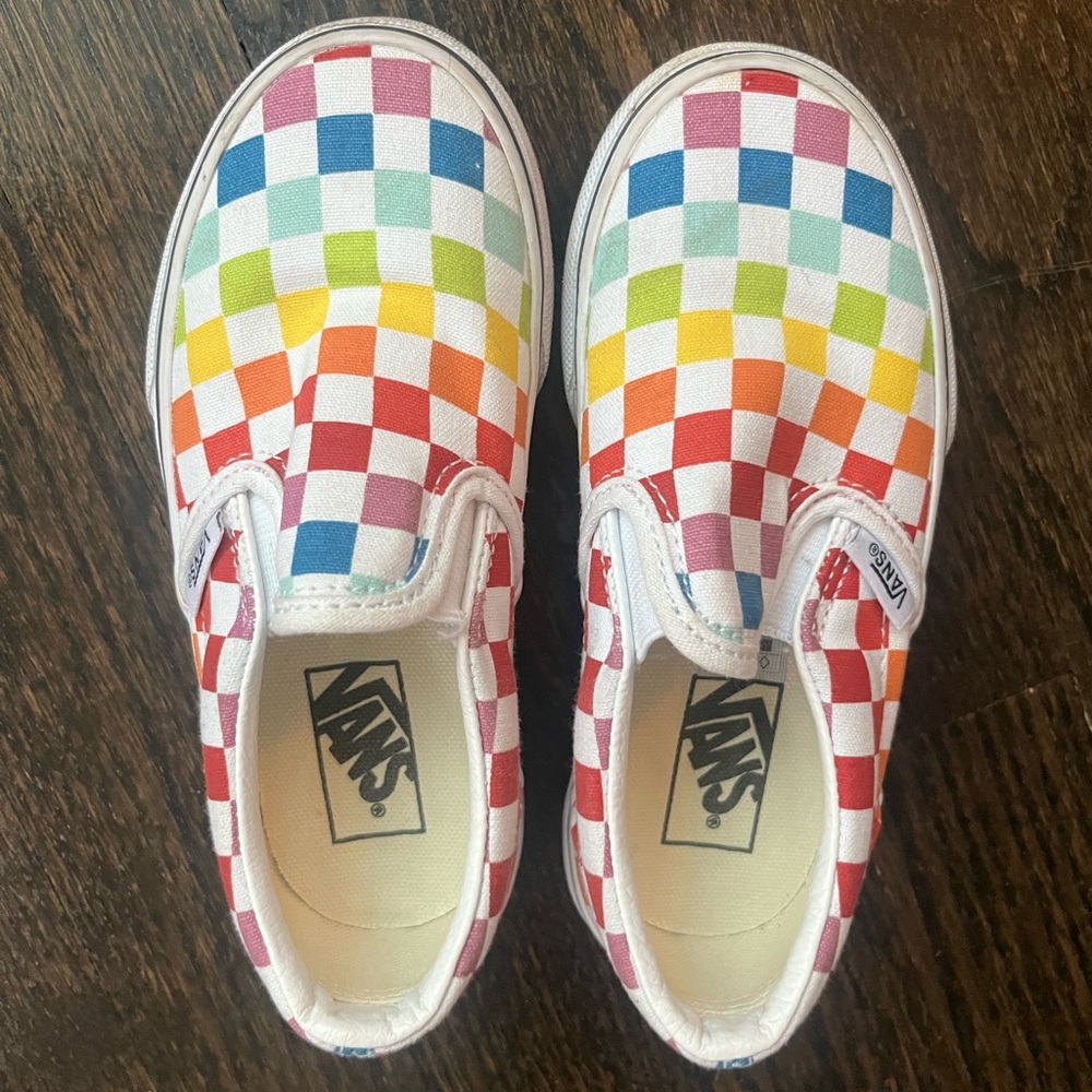 Rainbow Checkerboard Vans little kids size 11c